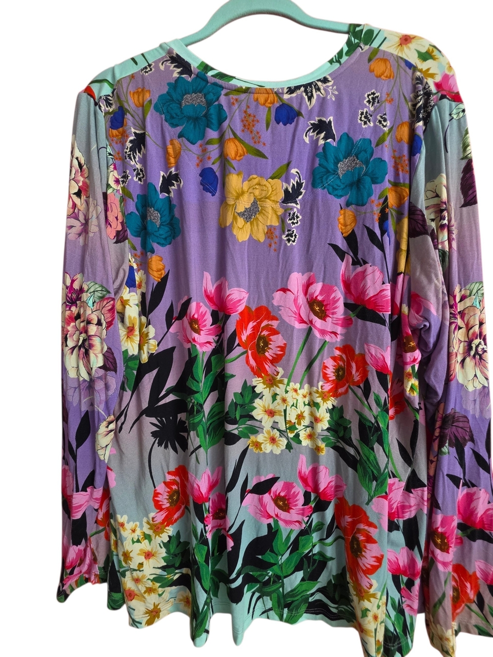 Johnny Was Lavender Floral V-Neck Long Sleeve Top - Picture 2 of 3